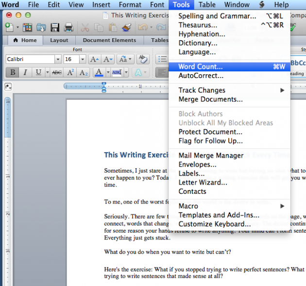 where is the word count on microsoft word for mac